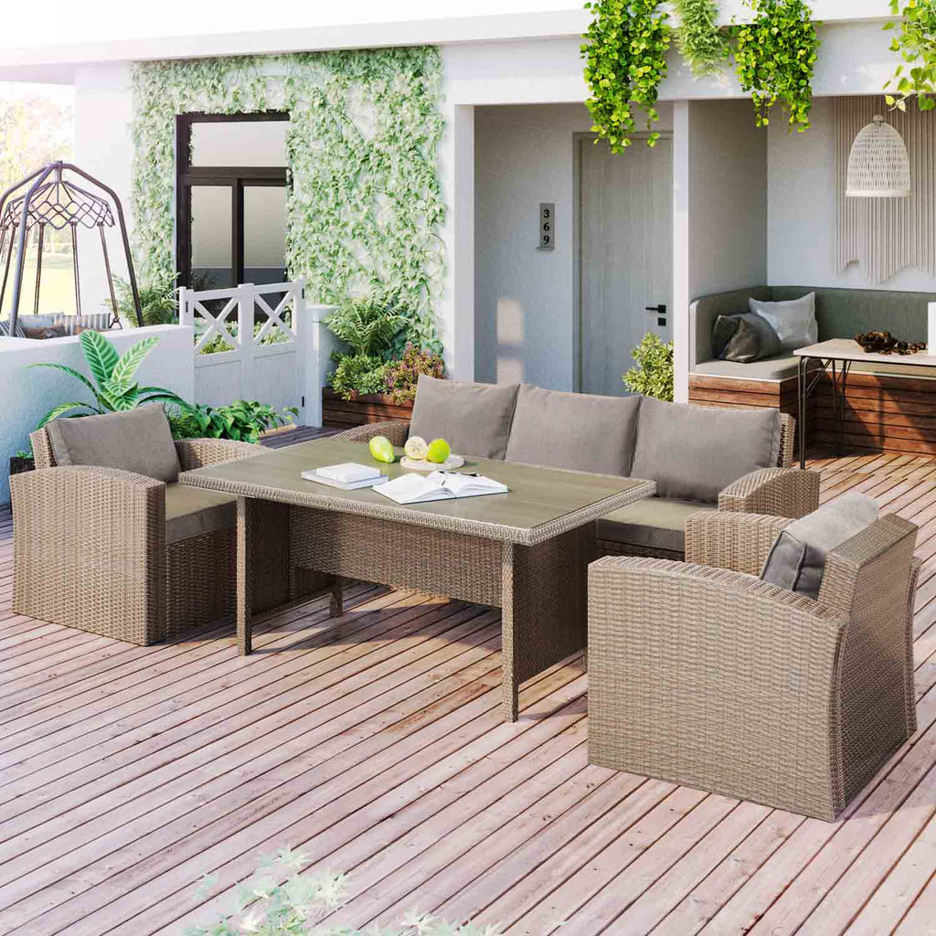 Irta Outdoor Wicker Furniture Sofa Set with Rectangular Table - 5 Seat