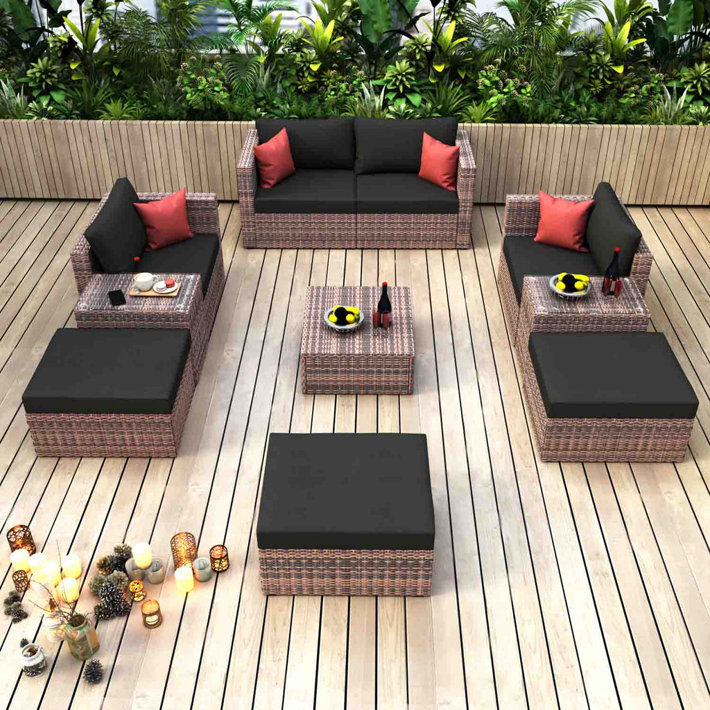 Irta Outdoor Patio Garden Brown Wicker Sectional Conversation Sofa Set -7 Seat