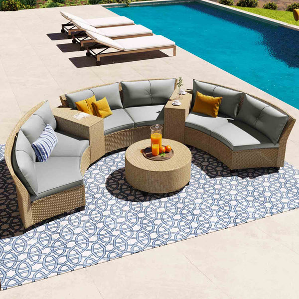 Irta 6 Seaters Curved Rattan Suit Combination with Cushions and Table