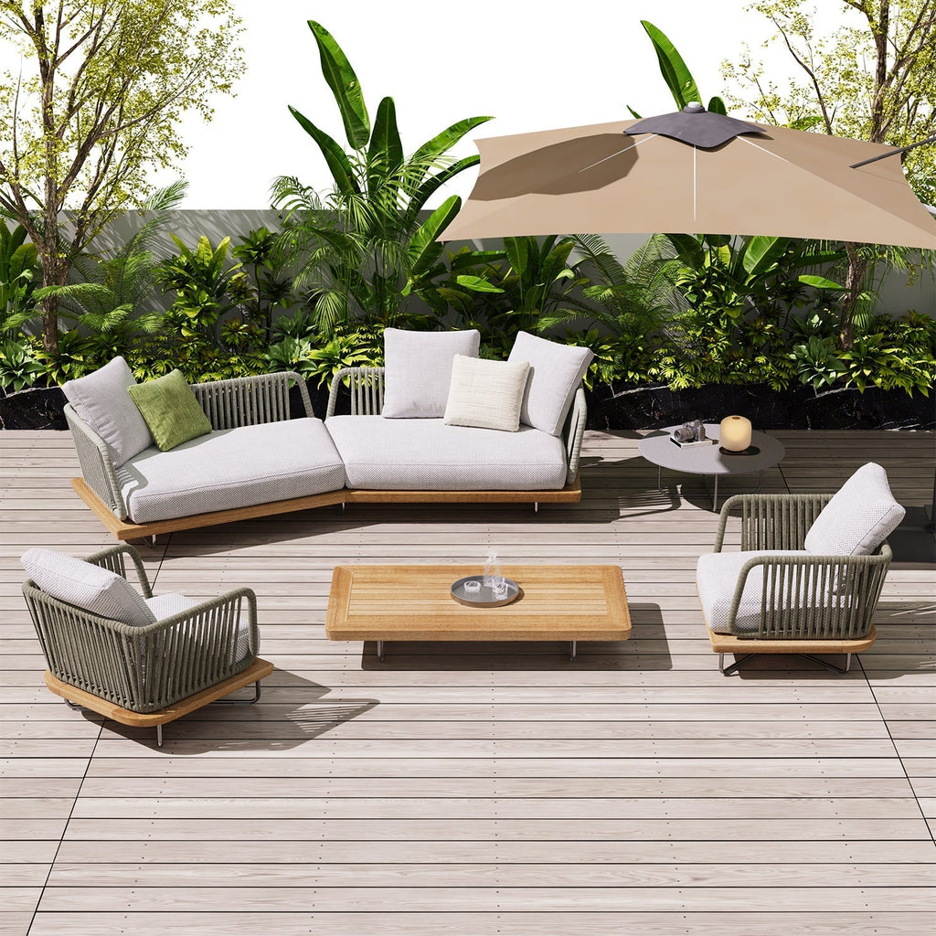 Irta Teak Outdoor Sectional Sofa Set with Table