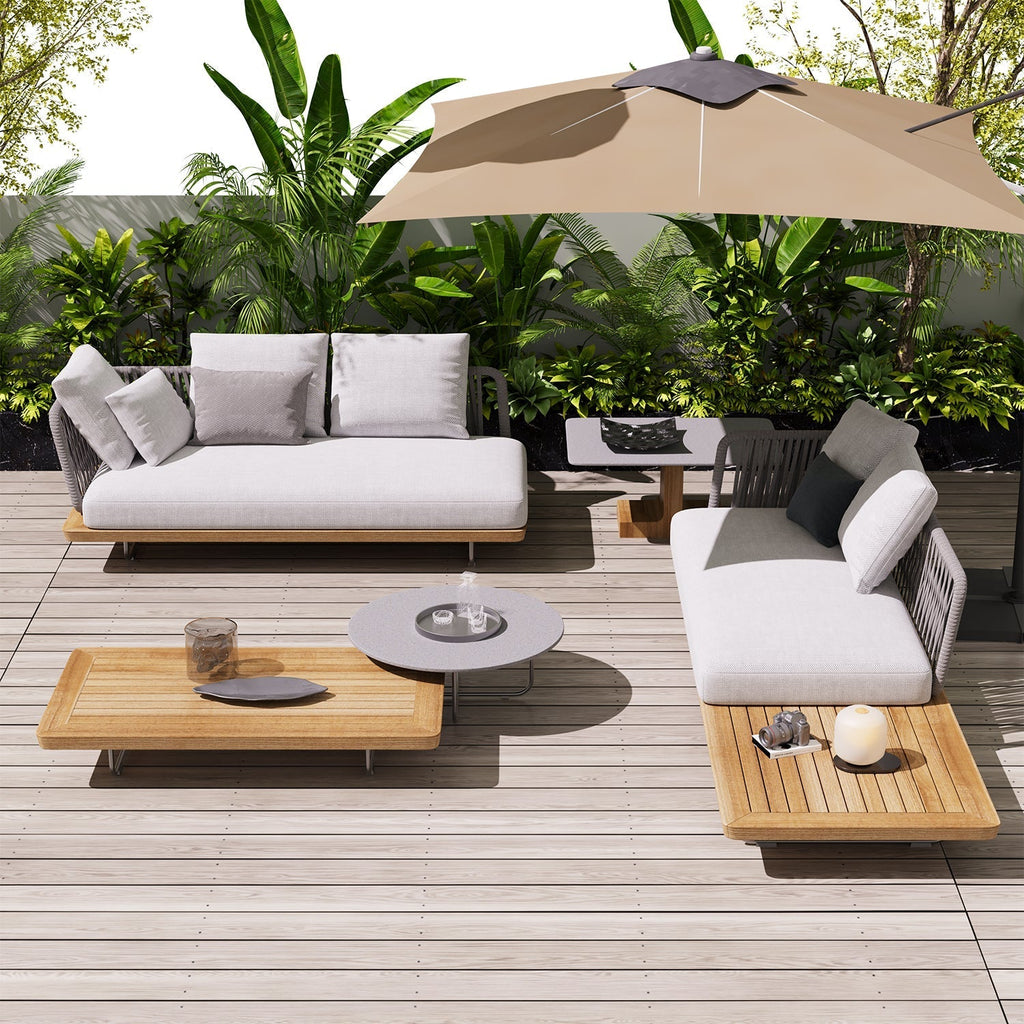 Irta Teak Outdoor Sectional Sofa Set with Table